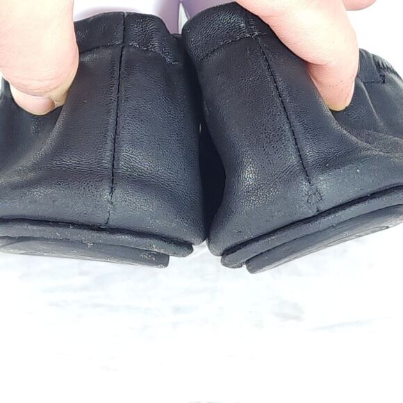 TORY BURCH Women's MINNIE US 10,5M Black Leather Logo Slip On Ballet Flats - Picture 15 of 16